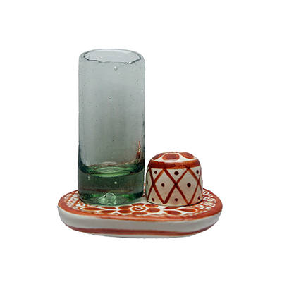 Juego De Salero,plato Y Tequilero De Ceramica Café